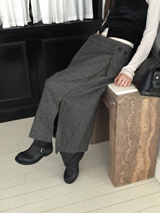 Wool Belted Maxi Skirt