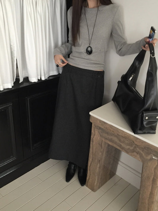 Wool Belted Maxi Skirt