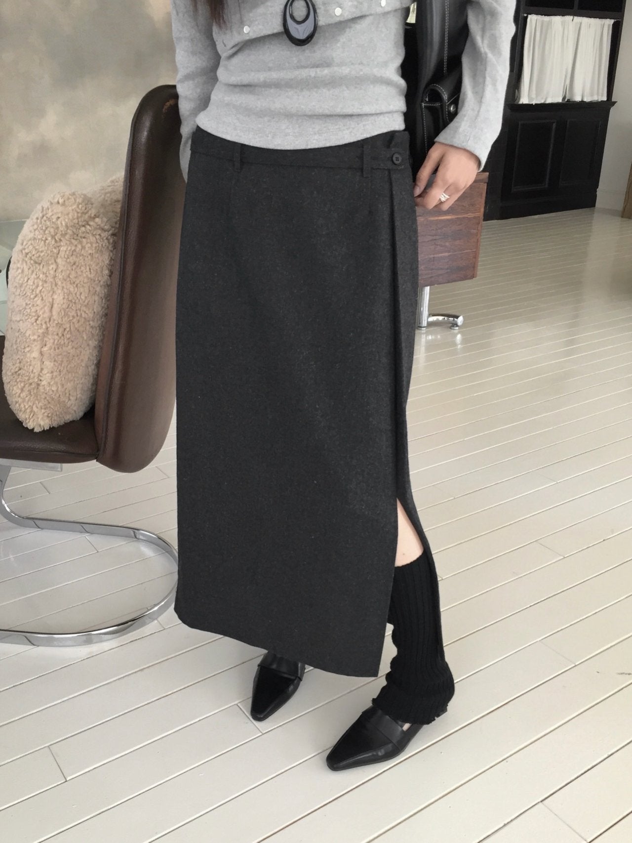 Wool Belted Maxi Skirt