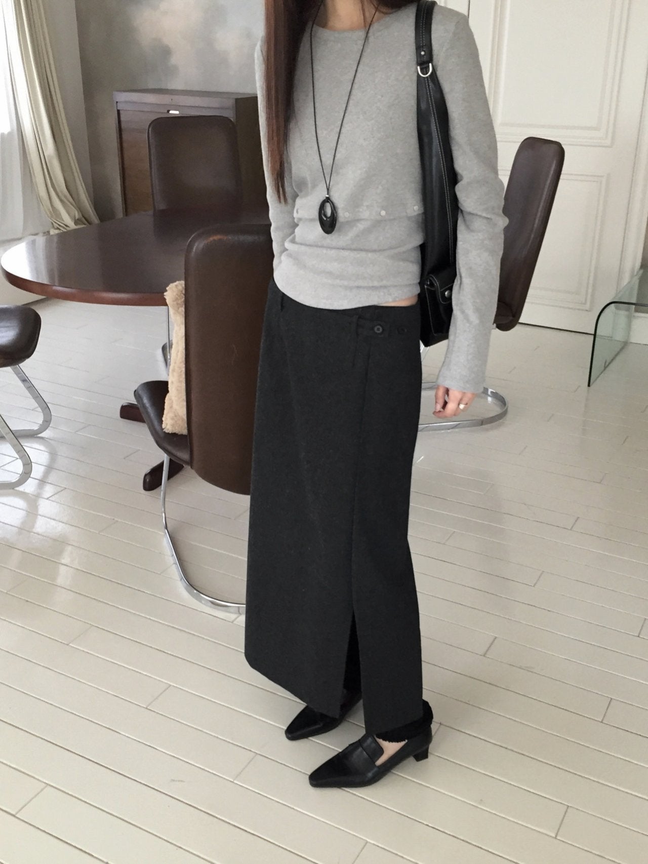 Wool Belted Maxi Skirt