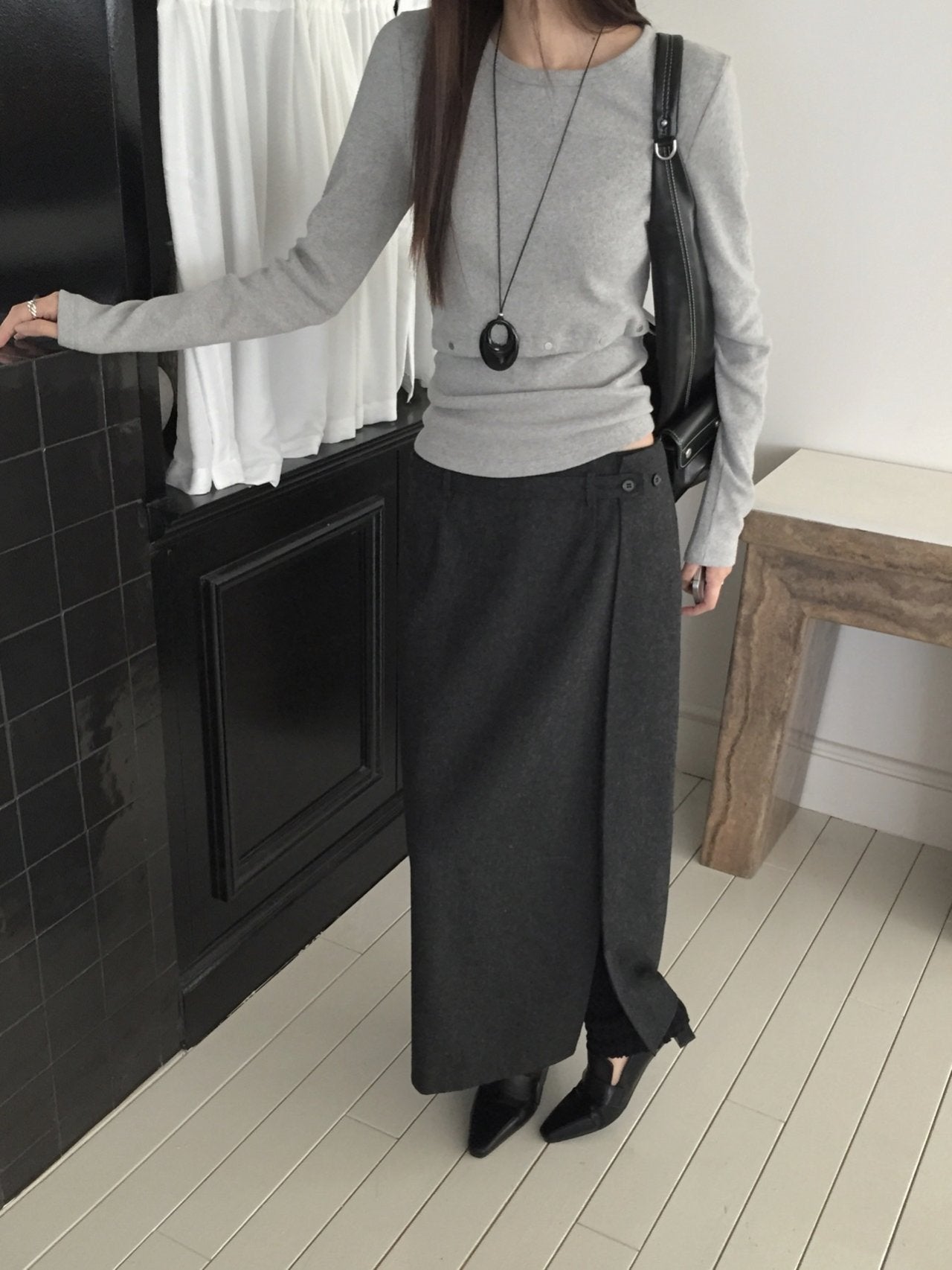 Wool Belted Maxi Skirt