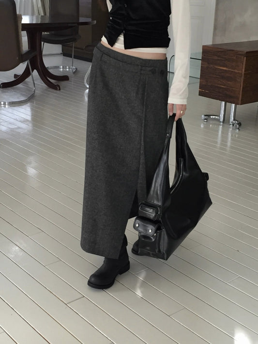 Wool Belted Maxi Skirt