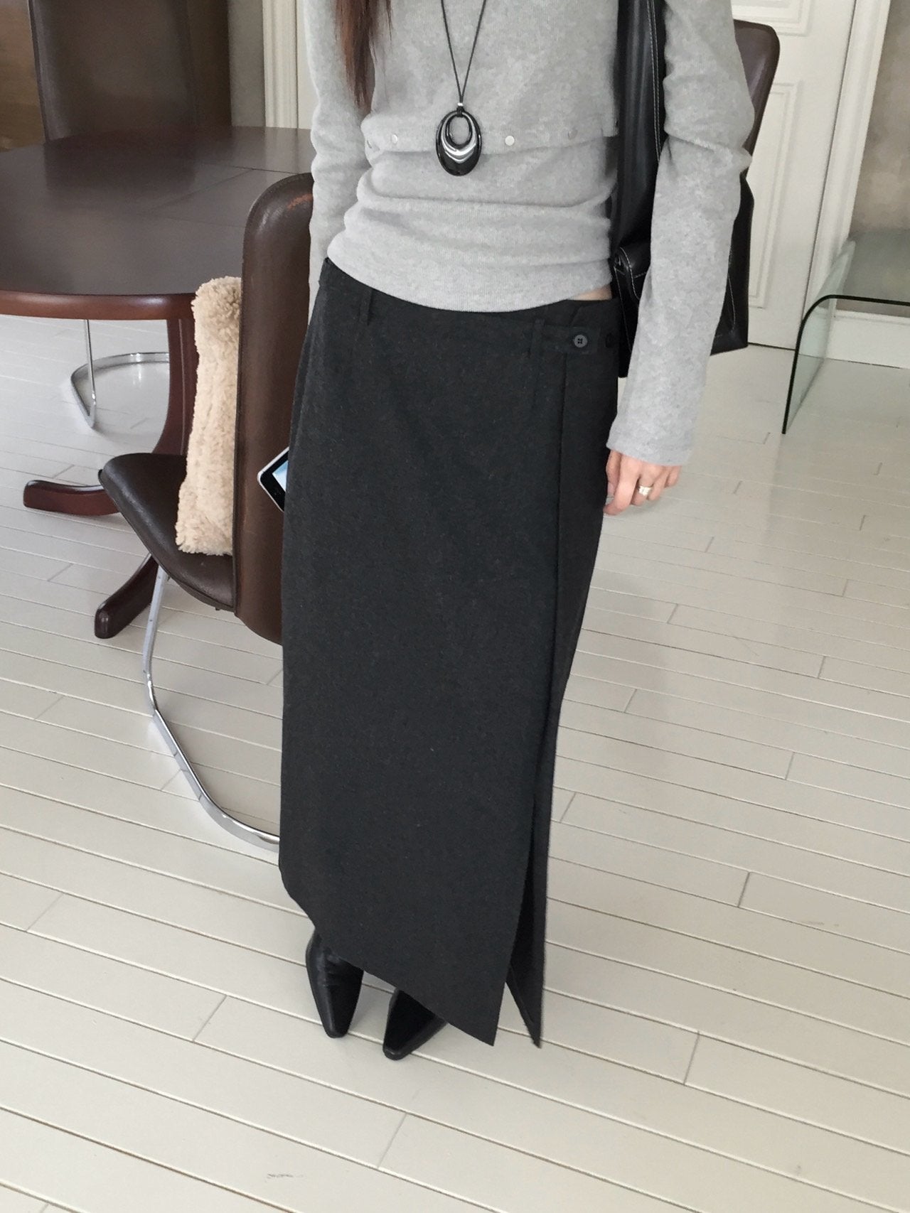 Wool Belted Maxi Skirt