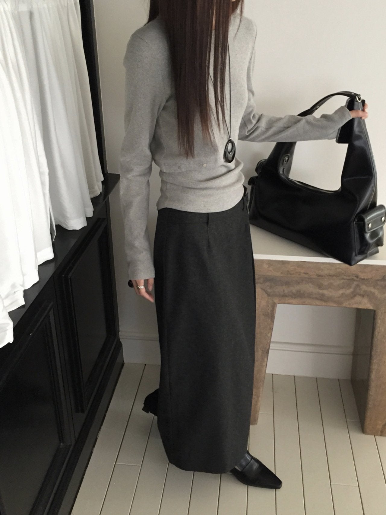 Wool Belted Maxi Skirt